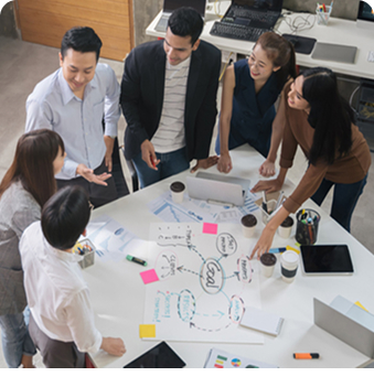 Group collaborating around a table