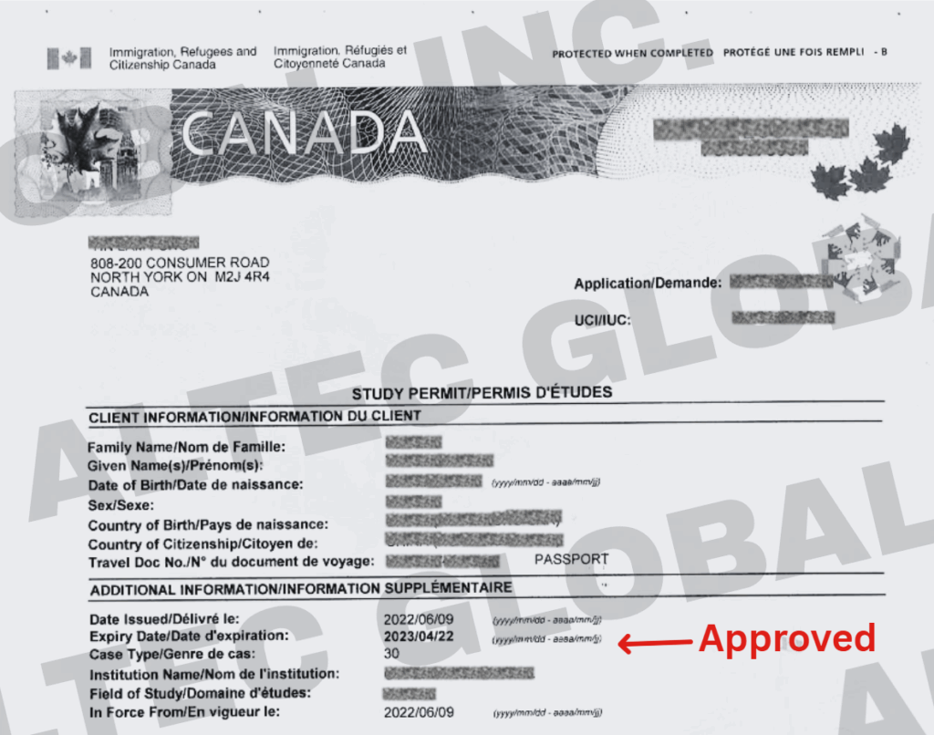 20220609 A Study Permit Application Approved with Altec Assistance