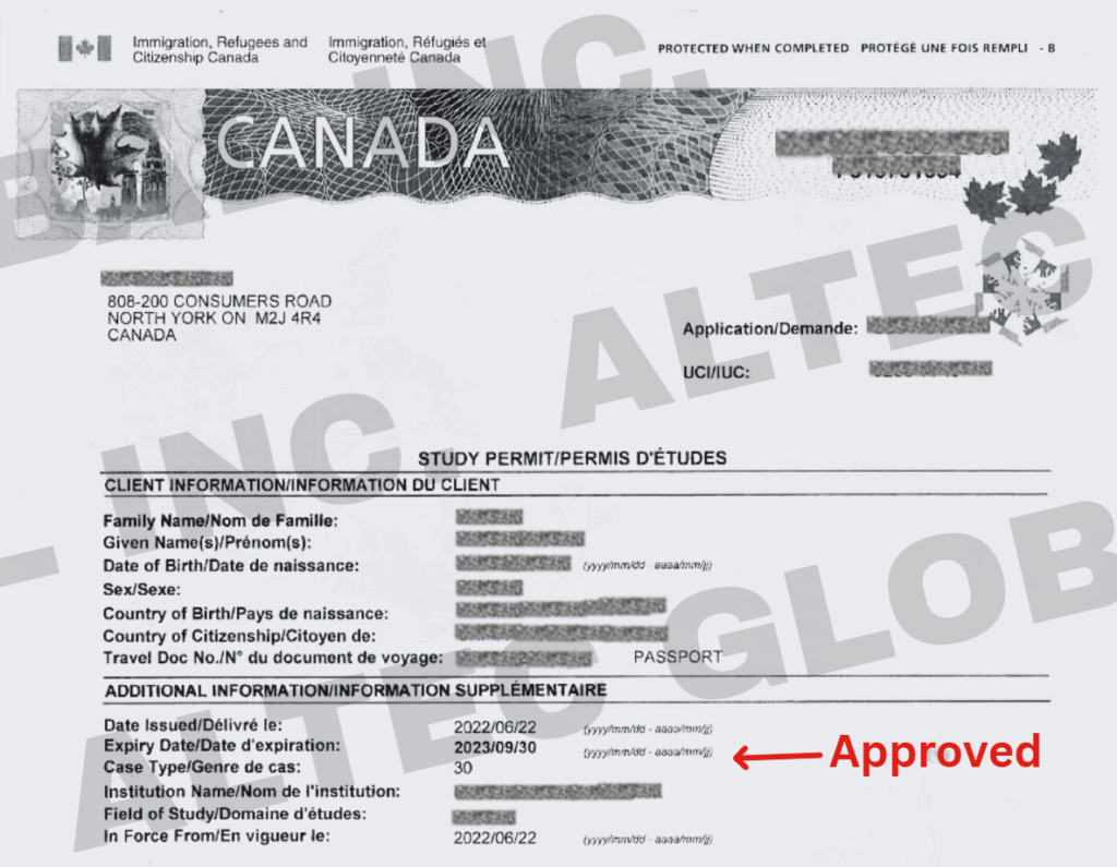 20220622 A Study Permit Application Approved with Altec Assistance