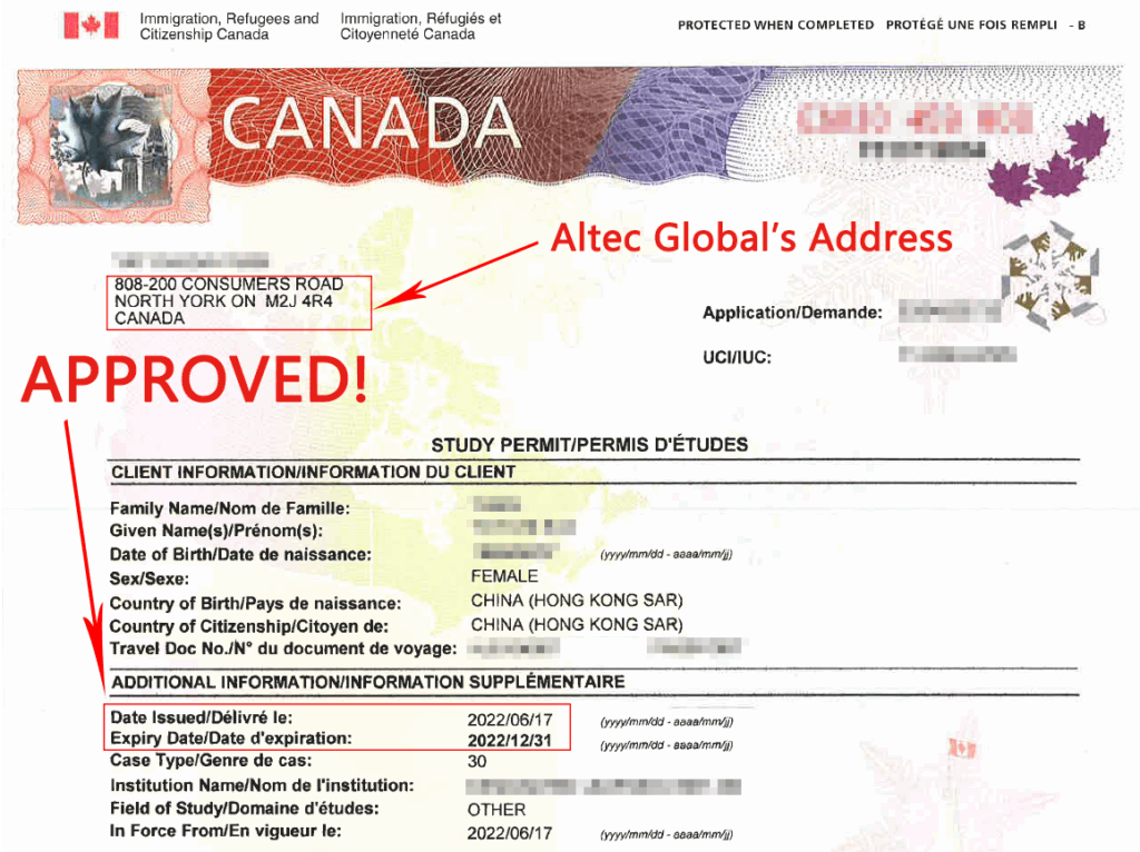 20220707 A Visitor applied study permit inside Canada Application Approved with Altec Assistance in Just ONE Month