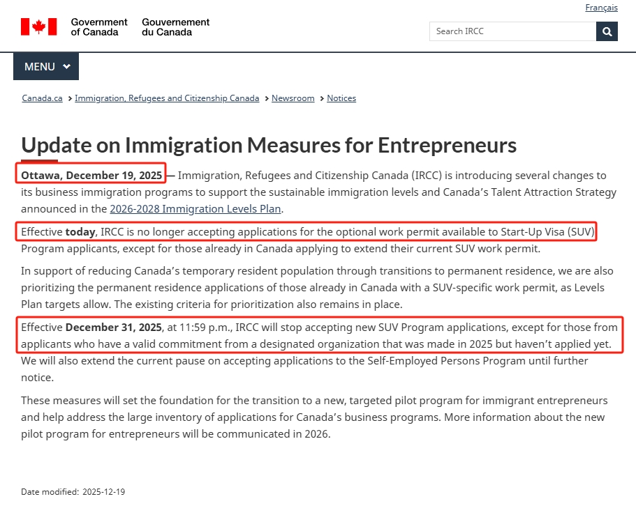BREAKING NEWS | IRCC Announces Major Update — Start-Up Visa (SUV ...