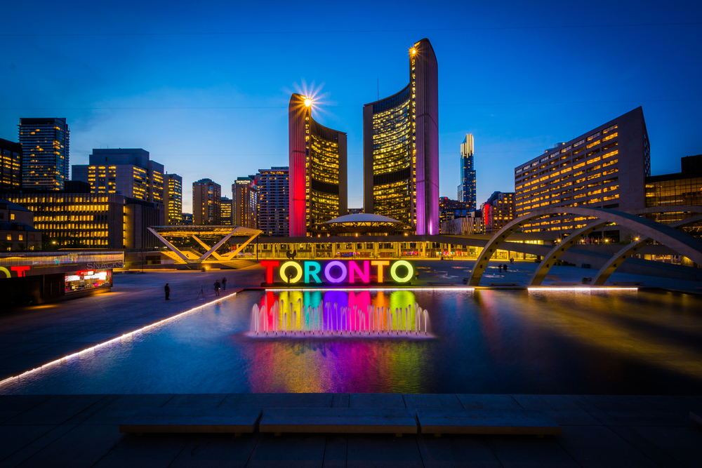Toronto in Nathan Phillips Square at night